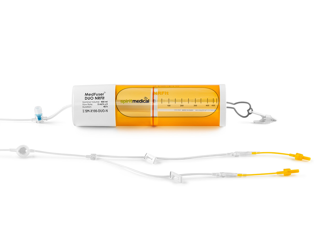 MedFuser® DUO NRFit Portable Elastomeric Infusion Pump with Bifurcated NRFit Output and Independent Flow Control